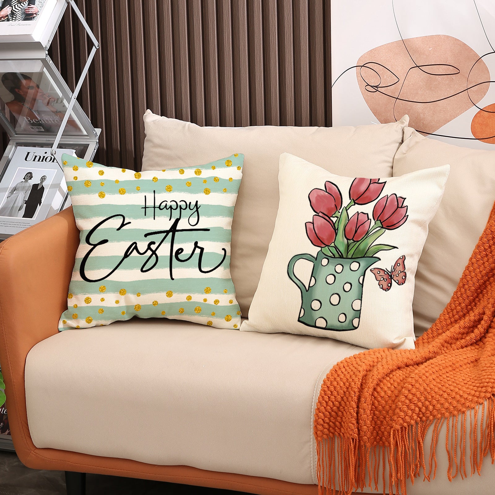 Federa per cuscino con stampa di cartoni animati in lino pasquale