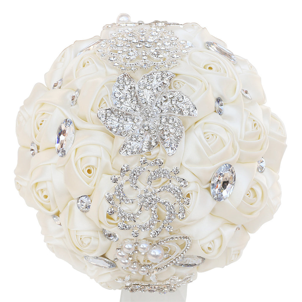 Bouquet da sposa in raso rifinito con nastro da sposa, portatile