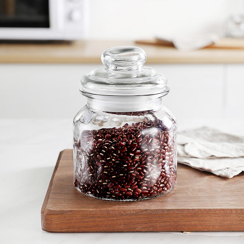 Barattolo sigillato in vetro colorato, bottiglia di vetro trasparente per uso domestico con coperchio