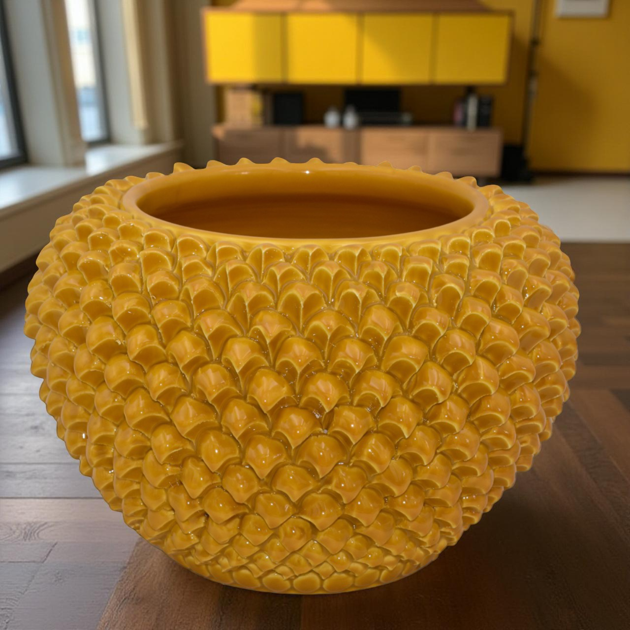 Cachepot a pigna senape in ceramica artigianale di Caltagirone