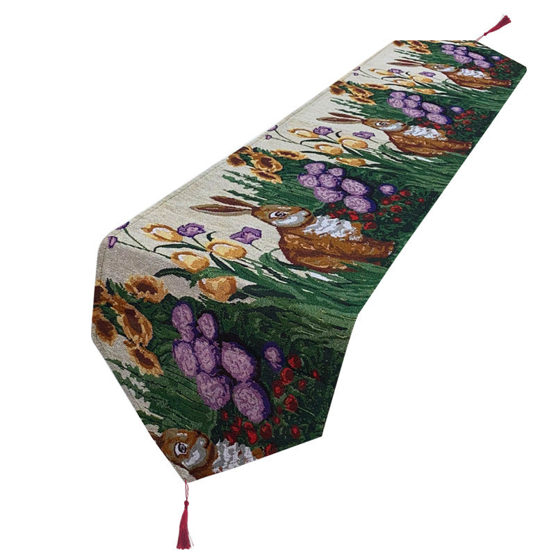 Runner da tavolo con uovo di coniglio di Pasqua, tovaglia in stile americano, stile villaggio