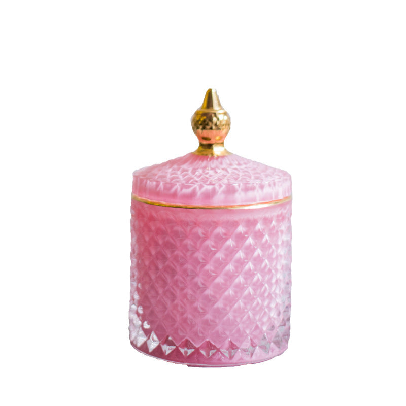 Luxury fine cut glass jar with gold point top.