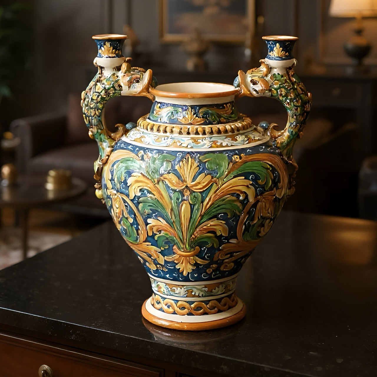 Vaso boccia h 40 c/manici pesci portacandele ornato calatino