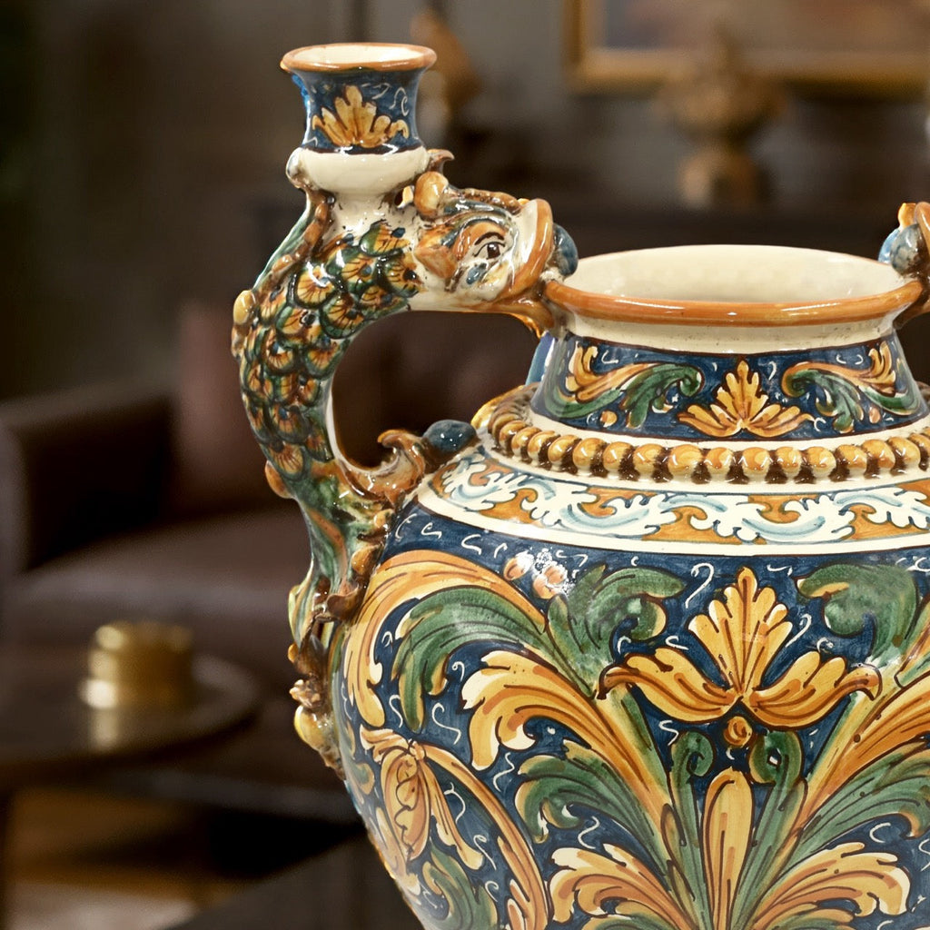 Vaso boccia h 40 c/manici pesci portacandele ornato calatino