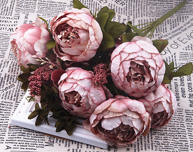 13 Core-spun Peony Decorative Silk Flowers Artificial