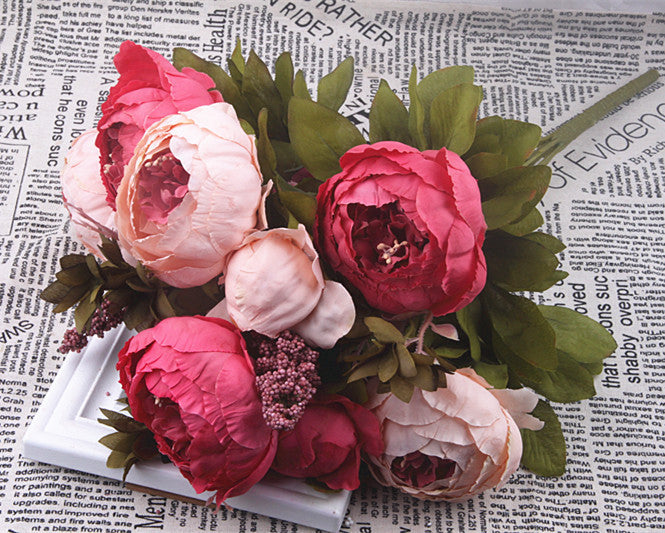 13 Core-spun Peony Decorative Silk Flowers Artificial