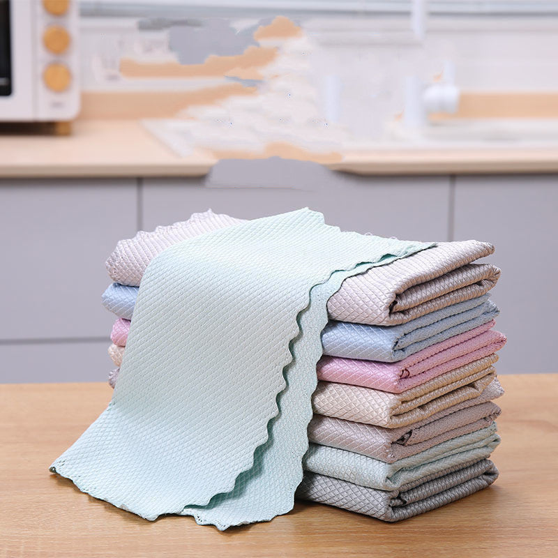 Towel Fish Scale Rag Absorbent Seamless Glass Cleaning