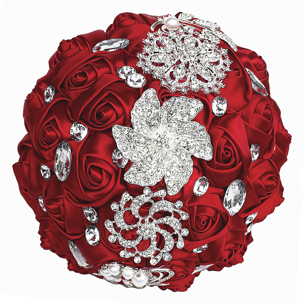 Bouquet da sposa in raso rifinito con nastro da sposa, portatile