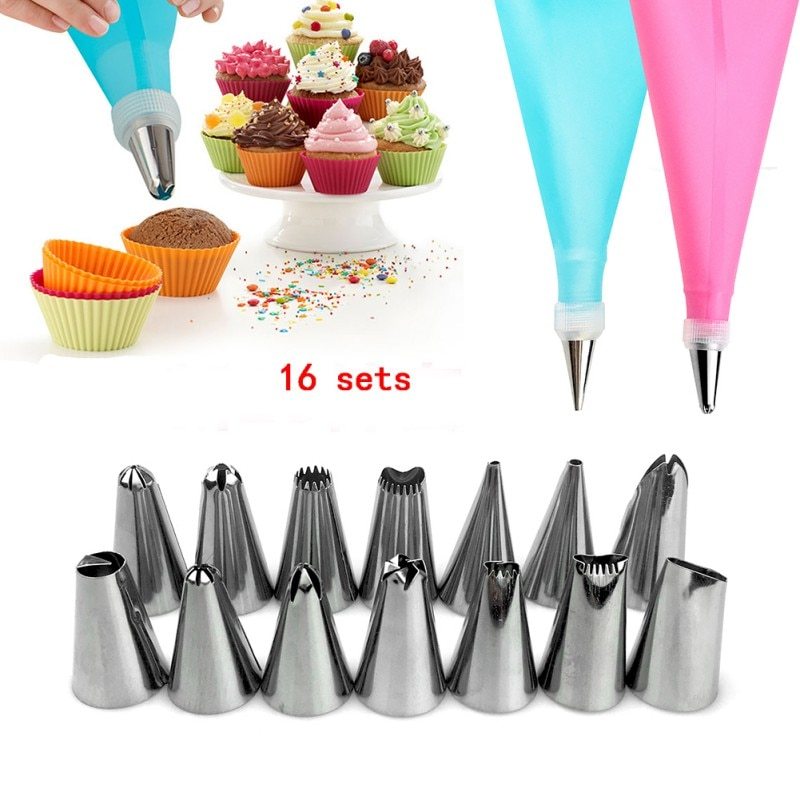 Silicone Pastry Bag Nozzles  Reusable Pastry Bags 14 Nozzle Set
