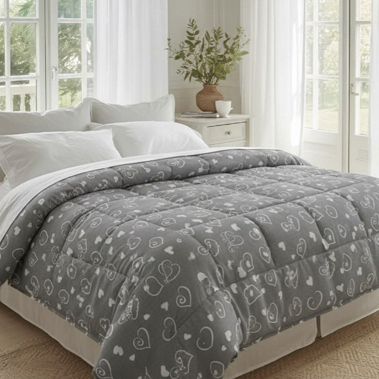 Trapunta Swift Matrimoniale in Cotone Stampa Cuori Stilizzati 270x270 cm 