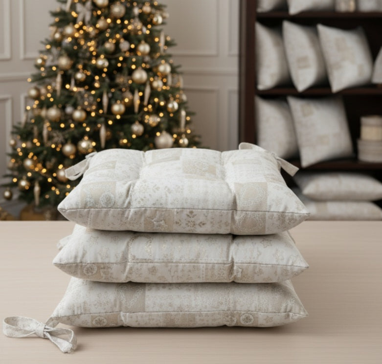 Cuscino Coprisedia "Morbidone" Linea Parigi | Cotone Lurex Natalizio | Con Laccetti