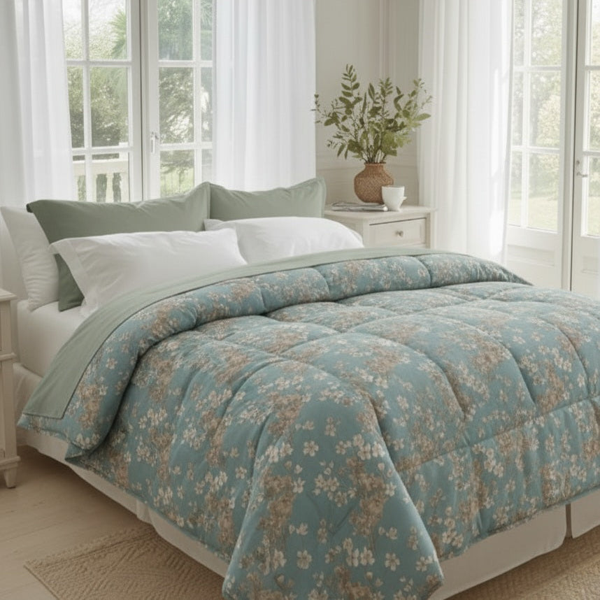 Trapunta Lea Matrimoniale in Cotone Stampa Fiori stilizzati 270x270 cm 