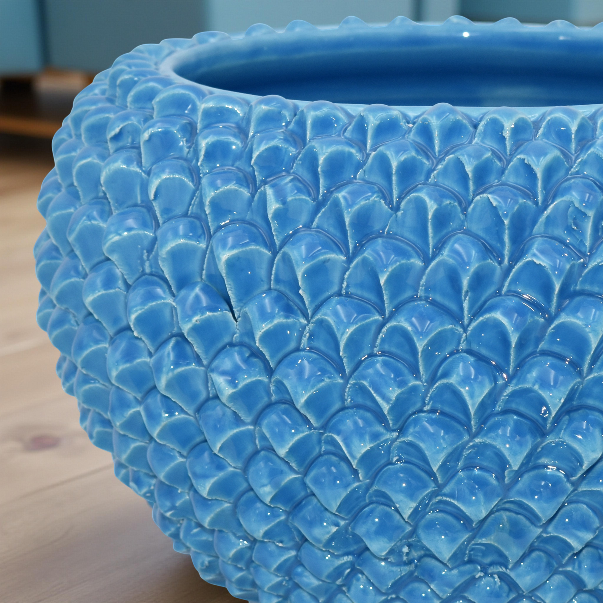 Cachepot a pigna turchese in ceramica artigianale di Caltagirone