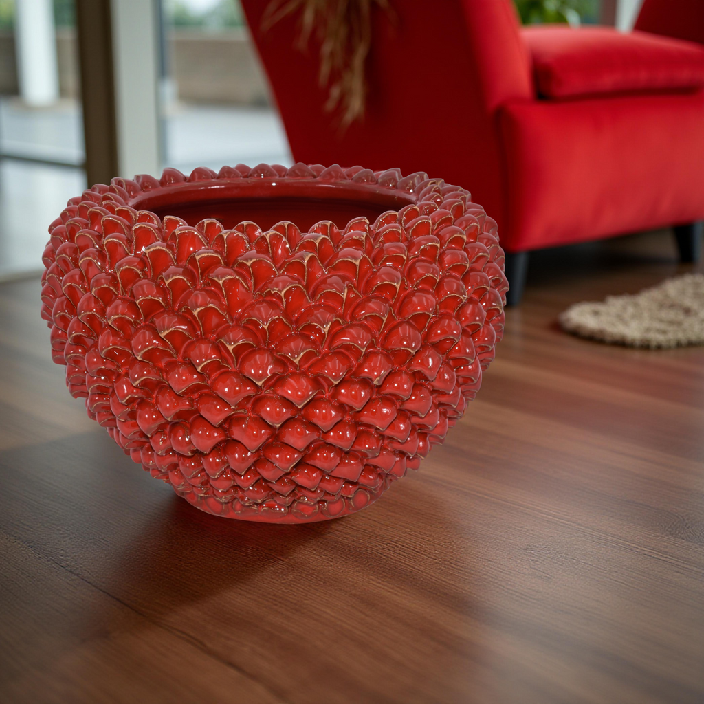 Cachepot a pigna Rosso Fuoco in ceramica artigianale di Caltagirone