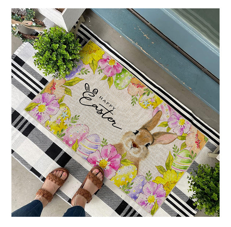 Decorazione floreale per tappetino da pavimento con coniglietto pasquale