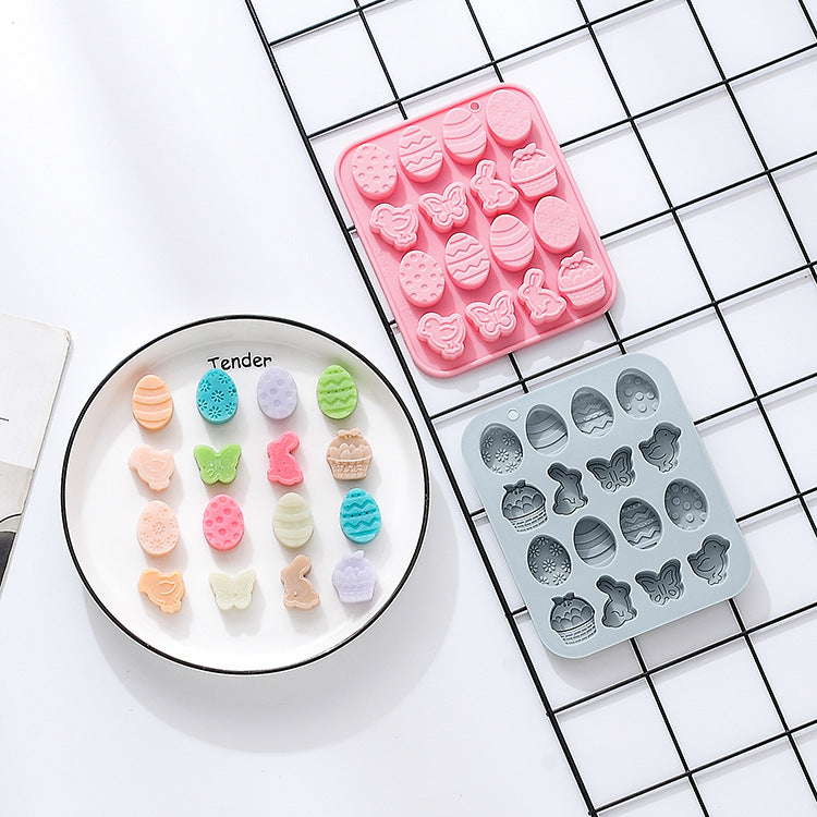 Stampo in silicone da 16 pezzi a forma di coniglio, uovo, farfalla e altro a tema pasquale