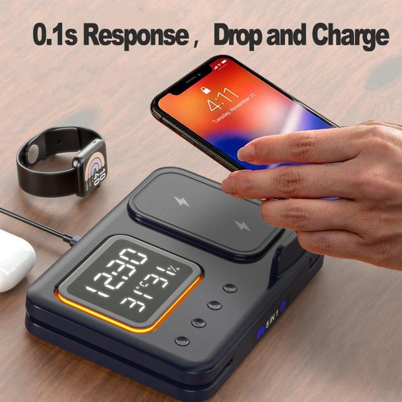 Wireless Chargers Stand 5 In1 LED Digital Alarm Clock Fast Charging