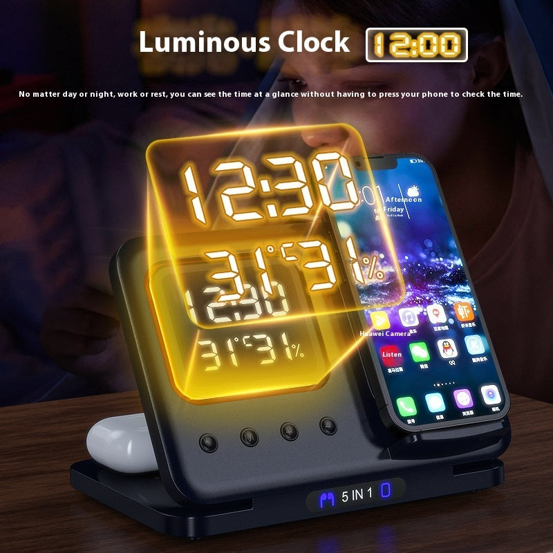 Wireless Chargers Stand 5 In1 LED Digital Alarm Clock Fast Charging