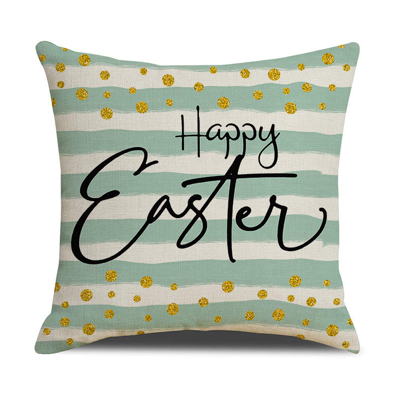 Easter Linen Print Cartoon Pillow Cover