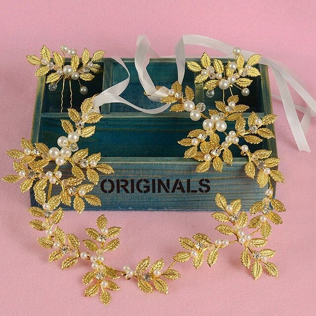 Diadema de boda retro con perlas hecha a mano.