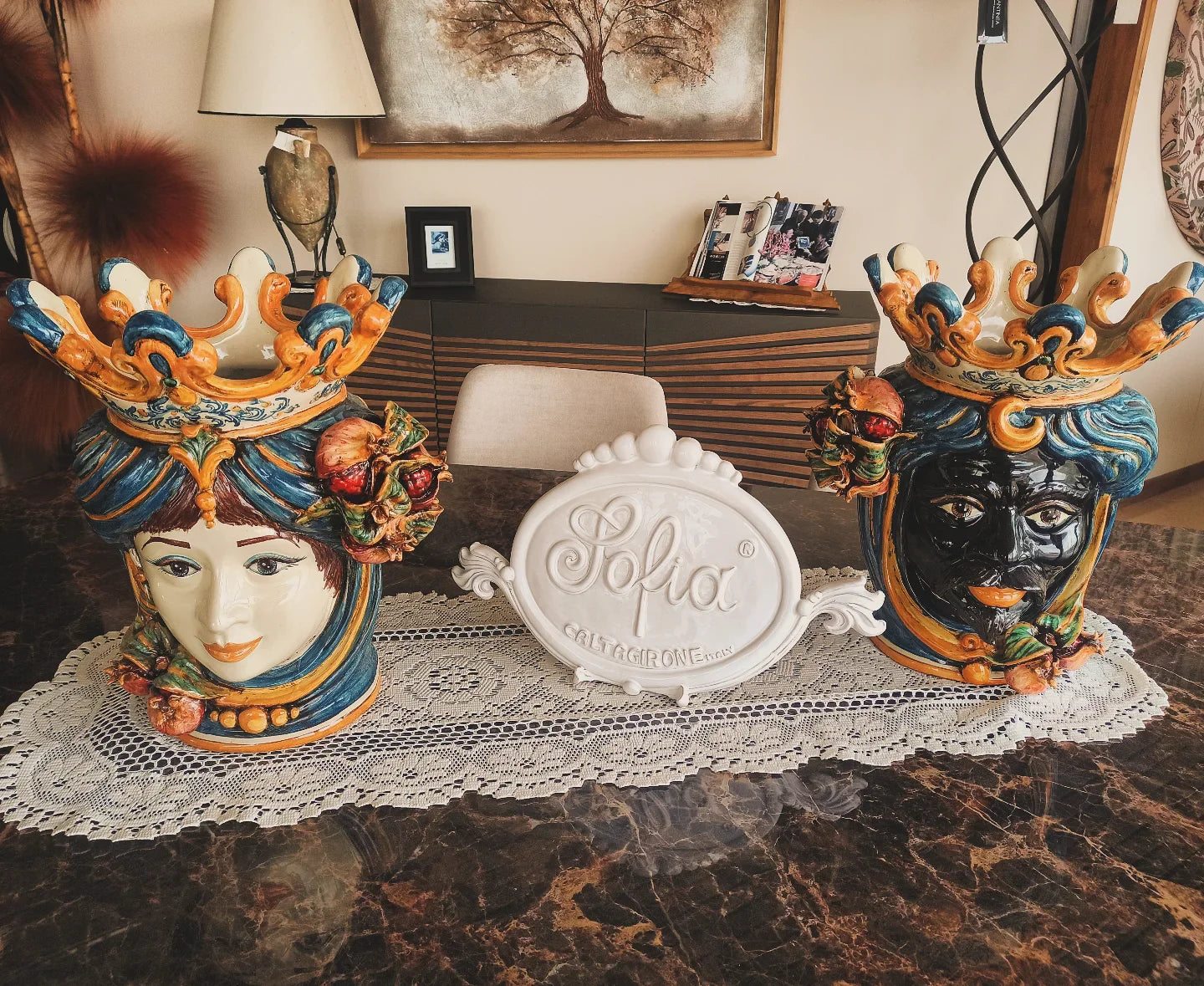 Testa h 40 melograni blu e arancio maschio moro