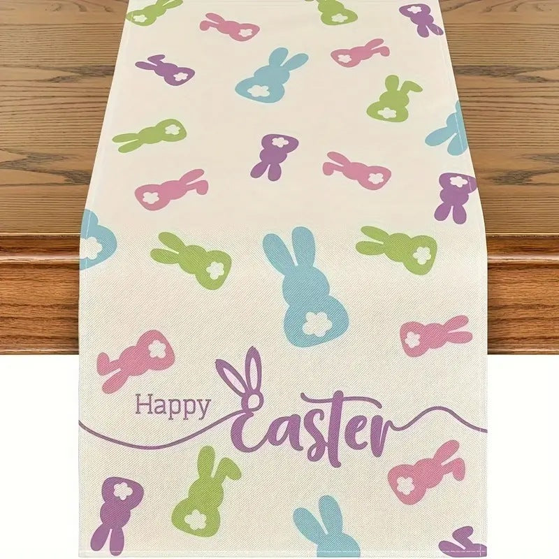 Easter Table Runner Rabbit Egg Decoration Linen Cloth