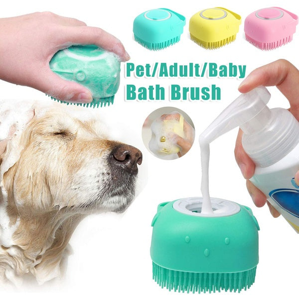 Silicone Dog Bath Brush with Shampoo Dispenser - Massage Grooming Tool