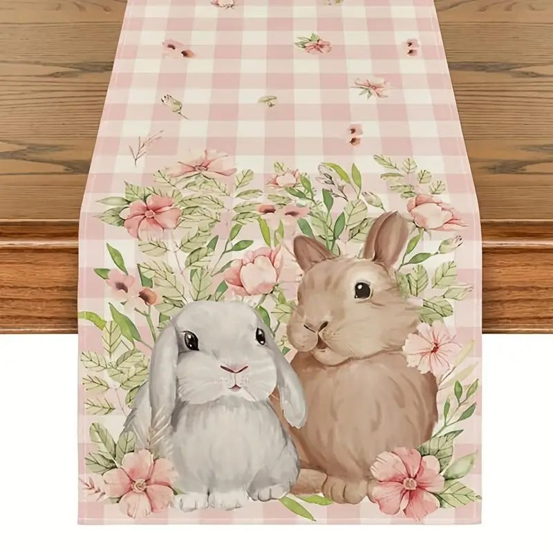 Easter Table Runner Rabbit Egg Decoration Linen Cloth
