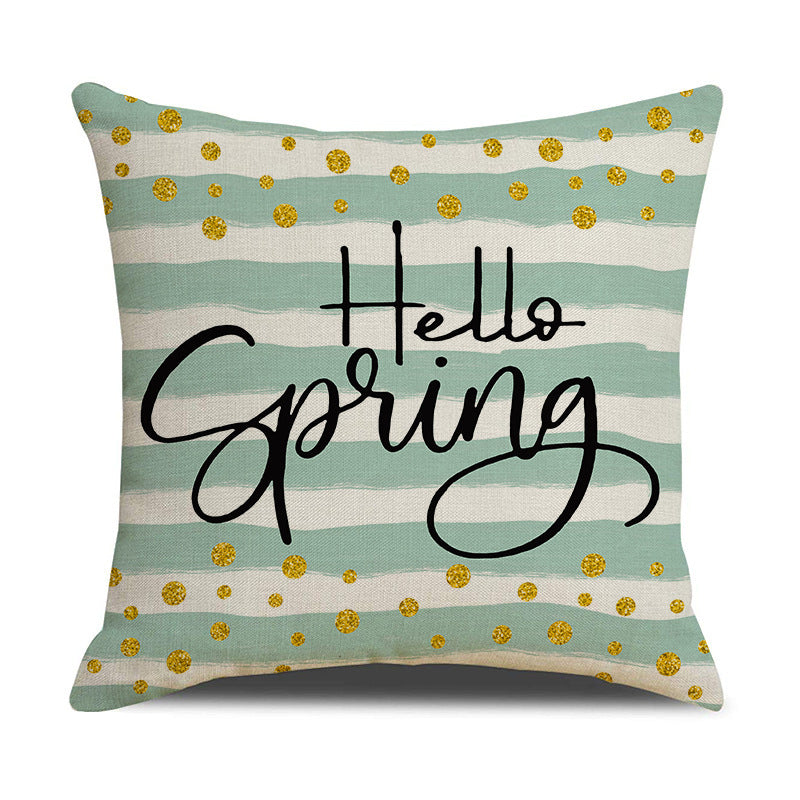 Easter Linen Print Cartoon Pillow Cover