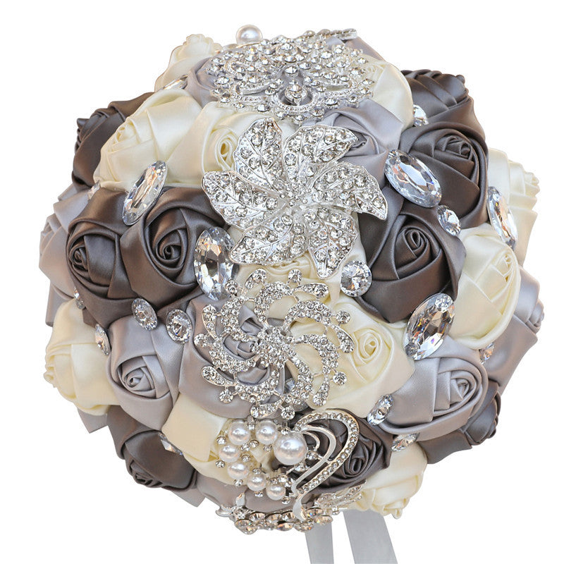 Bouquet da sposa in raso rifinito con nastro da sposa, portatile