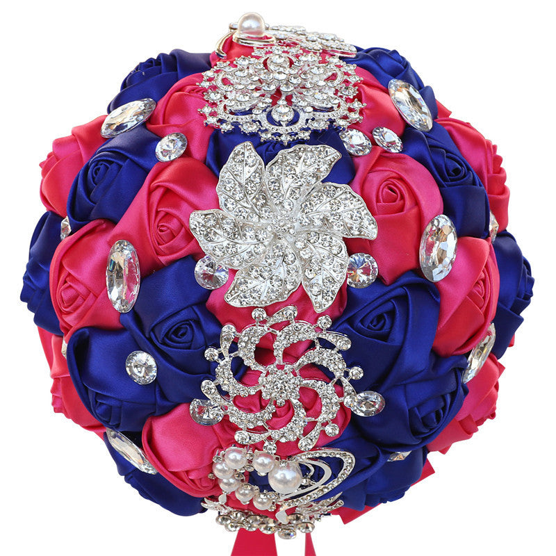 Bouquet da sposa in raso rifinito con nastro da sposa, portatile