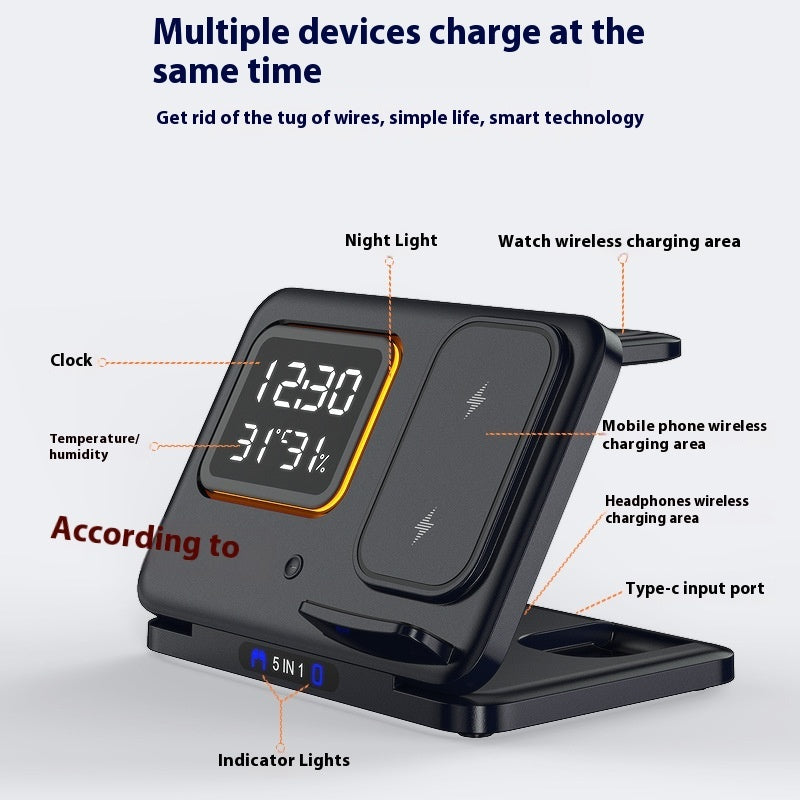 Wireless Chargers Stand 5 In1 LED Digital Alarm Clock Fast Charging