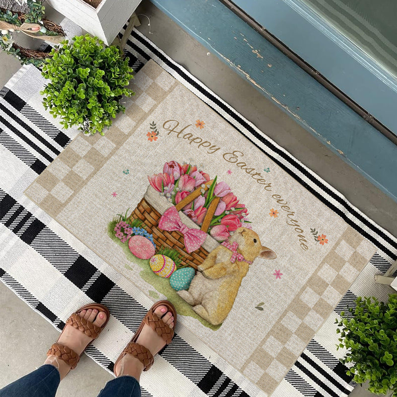 Decorazione floreale per tappetino da pavimento con coniglietto pasquale