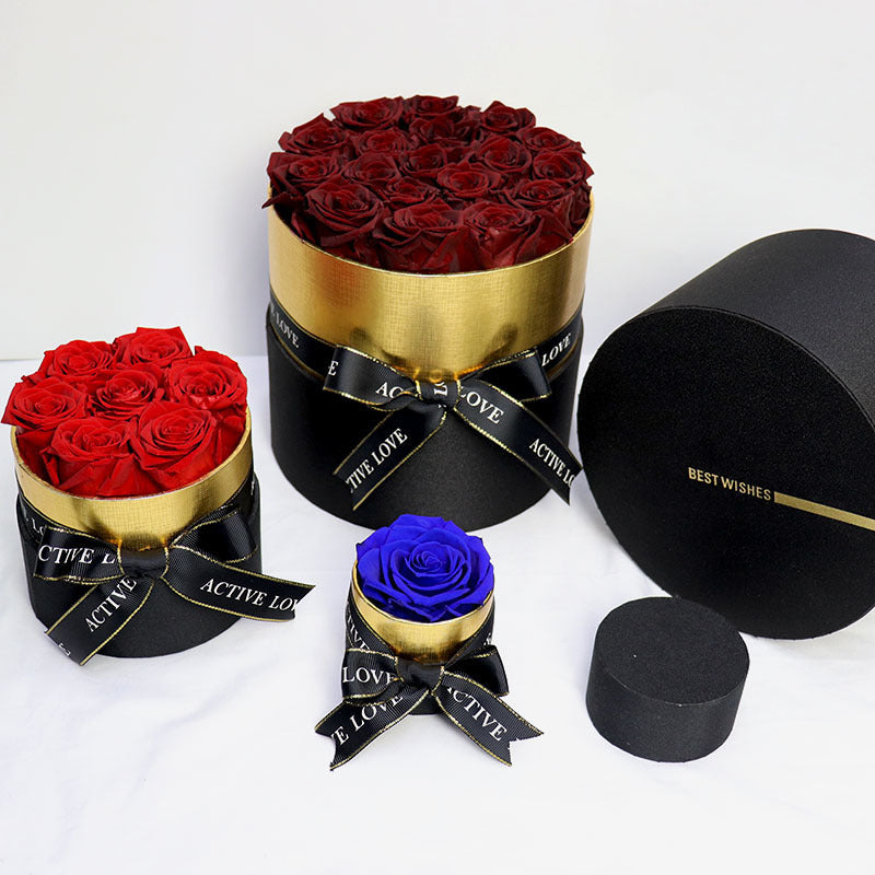 Exquisite roses in beautiful gift box assorted colors.