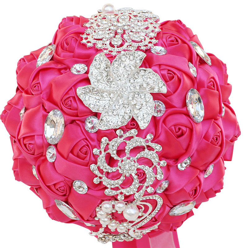 Bouquet da sposa in raso rifinito con nastro da sposa, portatile