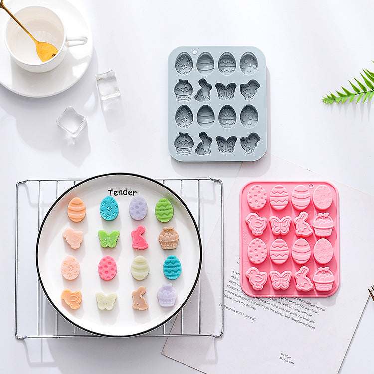 Silicone Mold 16-piece Rabbit Egg Butterfly And Other Easter Day Theme