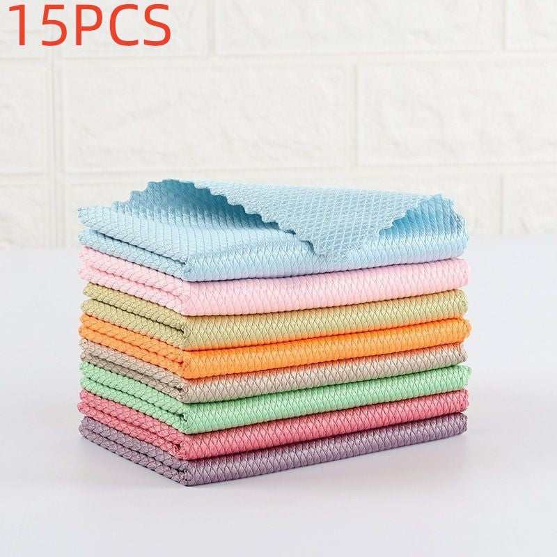 Towel Fish Scale Rag Absorbent Seamless Glass Cleaning