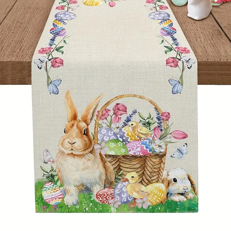 Easter Table Runner Rabbit Egg Decoration Linen Cloth