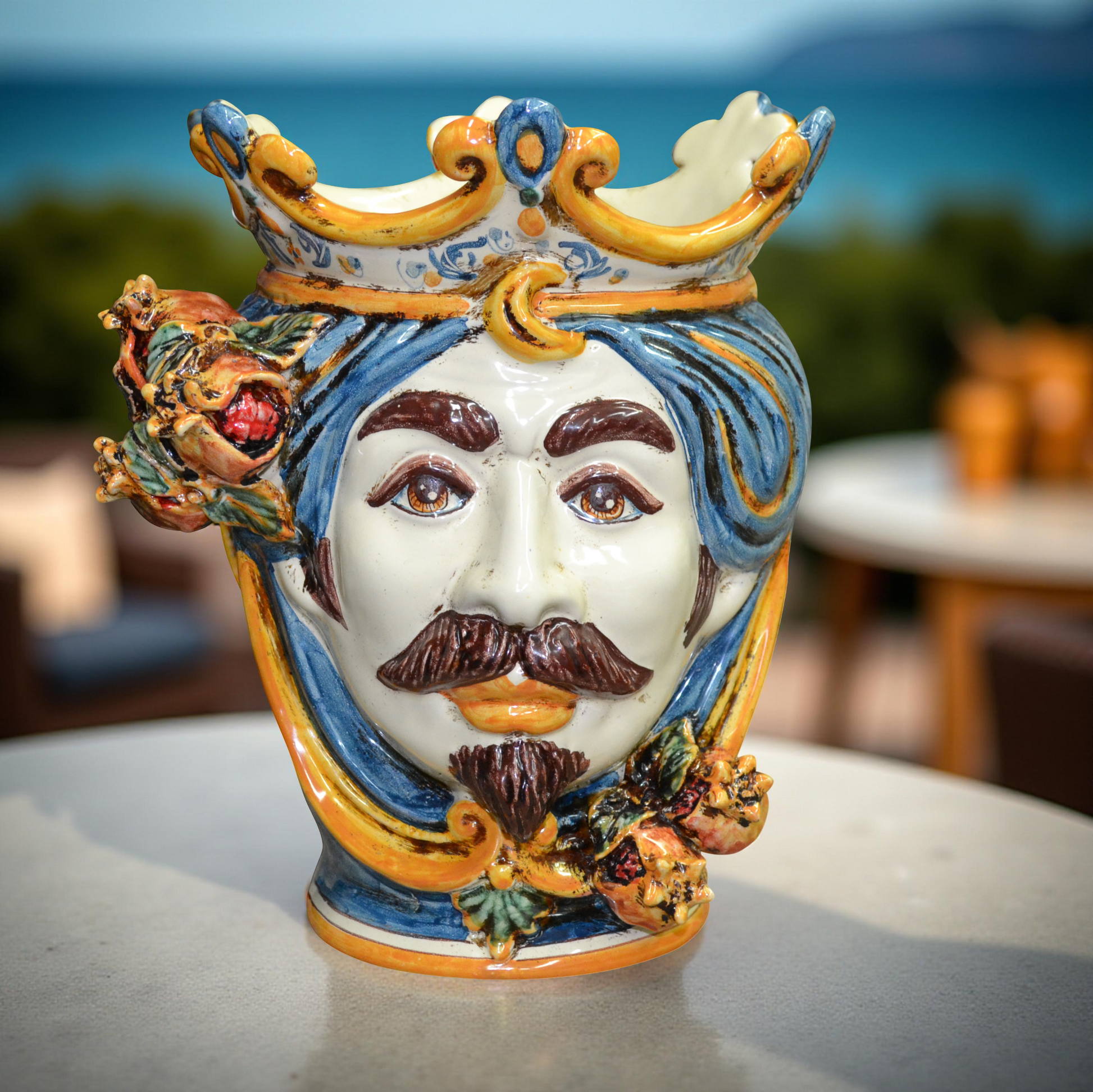 Testa h 25 melograni blu e arancio maschio bianco