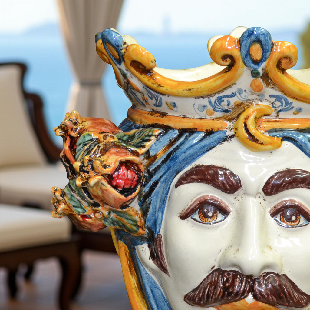 Testa h 25 melograni blu e arancio maschio bianco