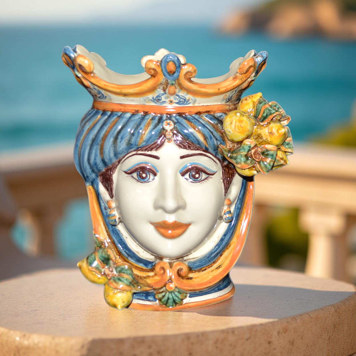 Testa h 25 cm limoni blu e arancio femmina