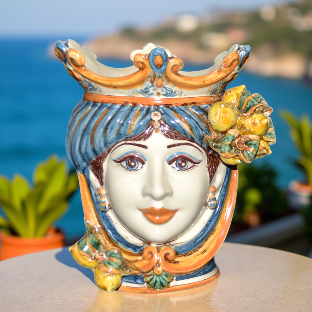 Testa h 25 cm limoni blu e arancio femmina