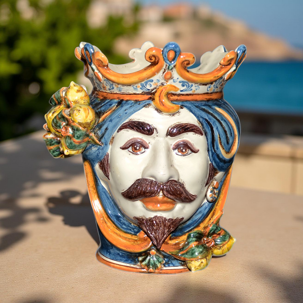 Testa h 25 cm limoni blu e arancio maschio bianco