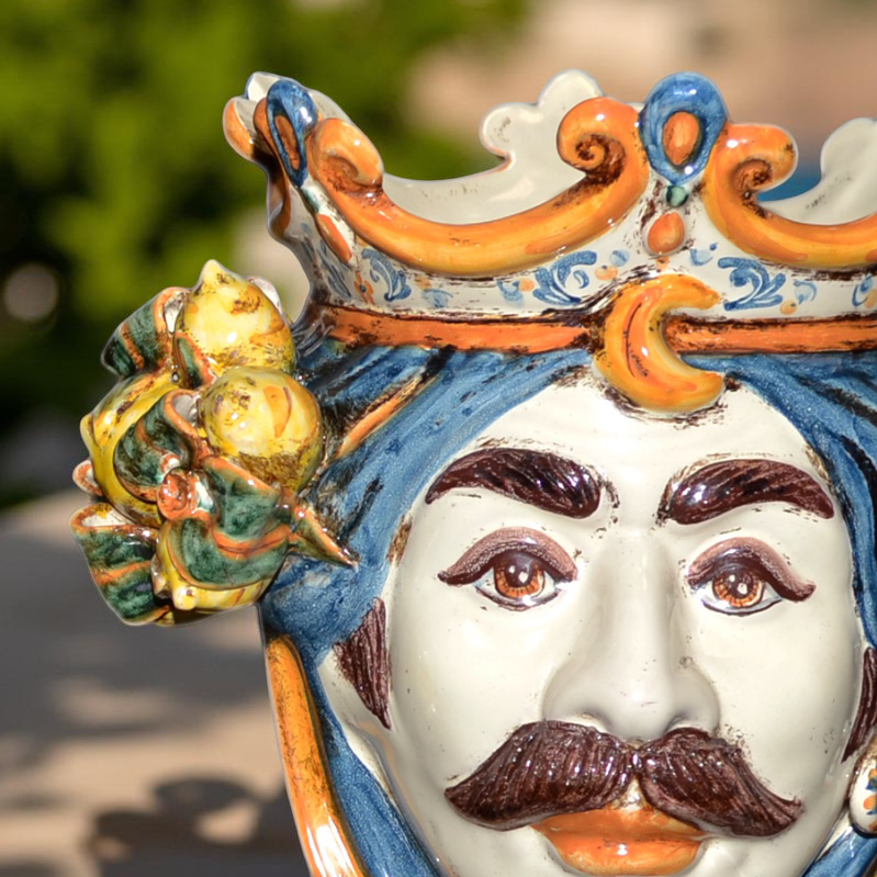 Testa h 25 cm limoni blu e arancio maschio bianco