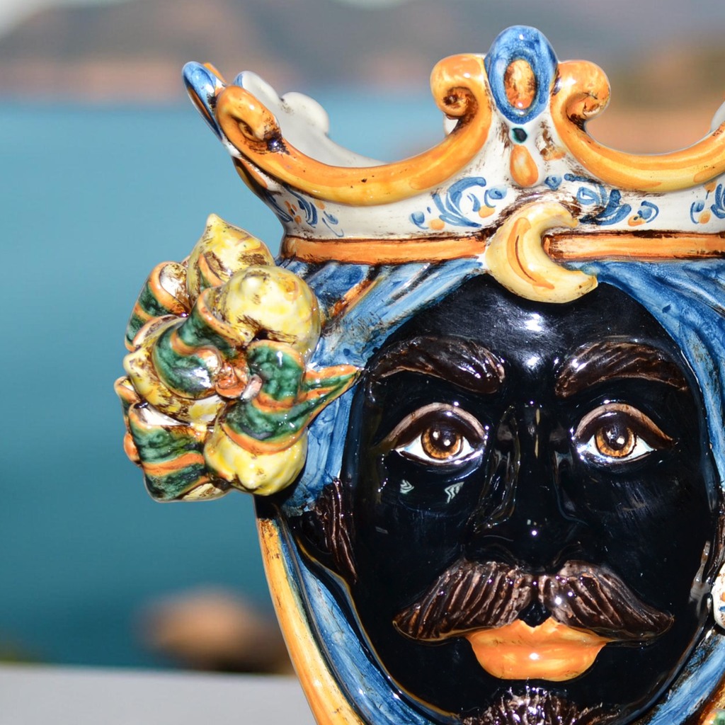 Testa h 25 cm limoni blu e arancio maschio moro