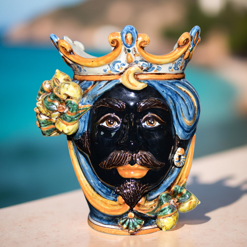 Testa h 25 cm limoni blu e arancio maschio moro