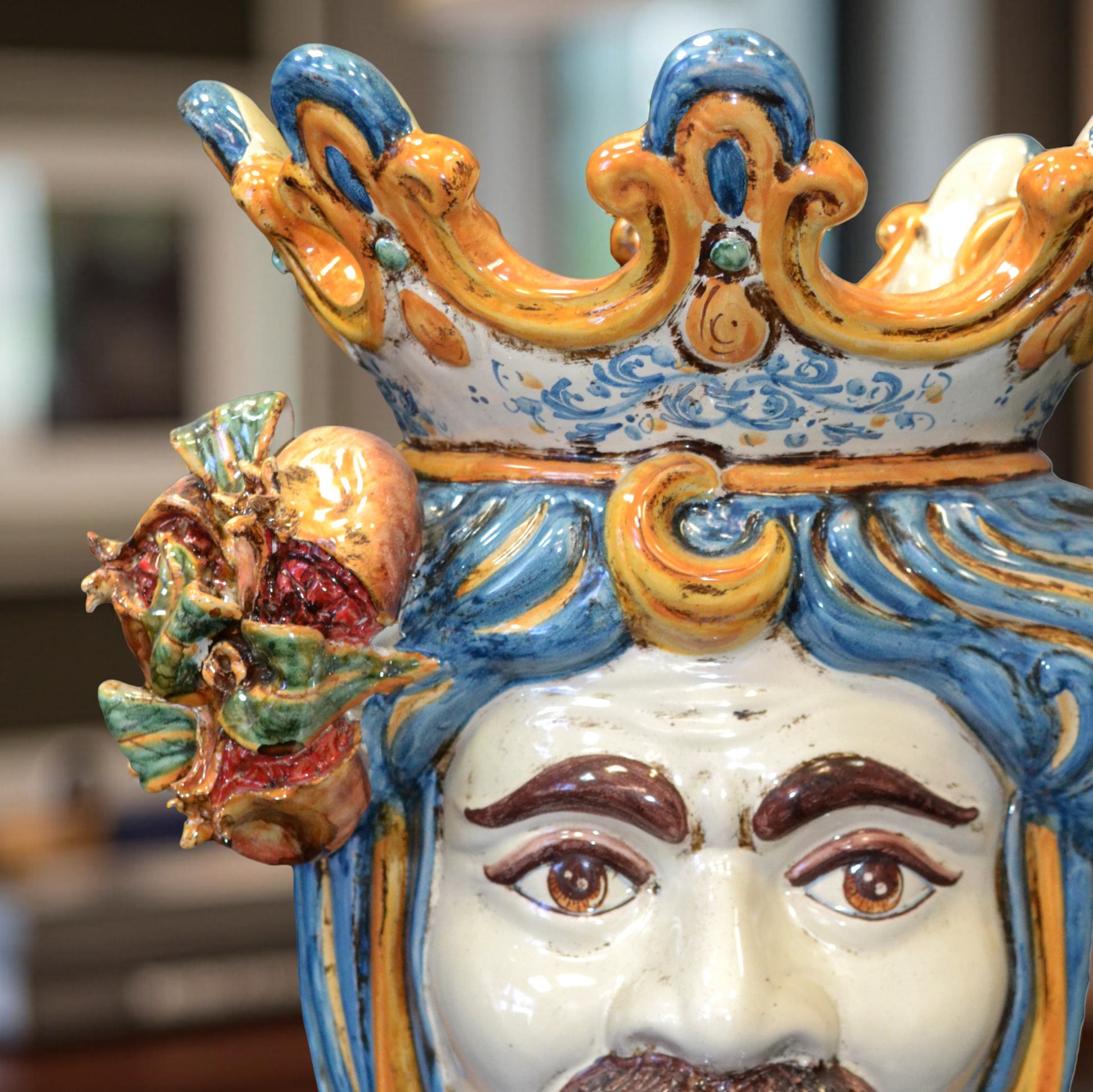 Testa h 40 melograni blu e arancio maschio bianco