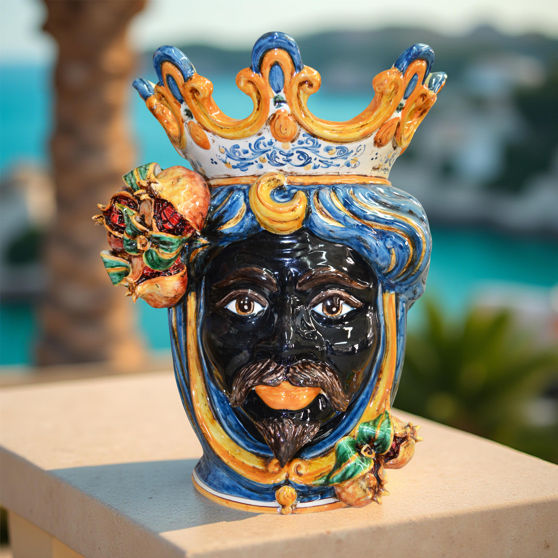 Testa h 40 melograni blu e arancio maschio moro