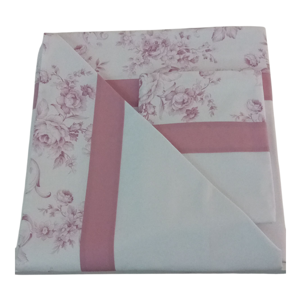 Completo letto Pisa in percalle di cotone con doppia balza – Rosa e Sabbia