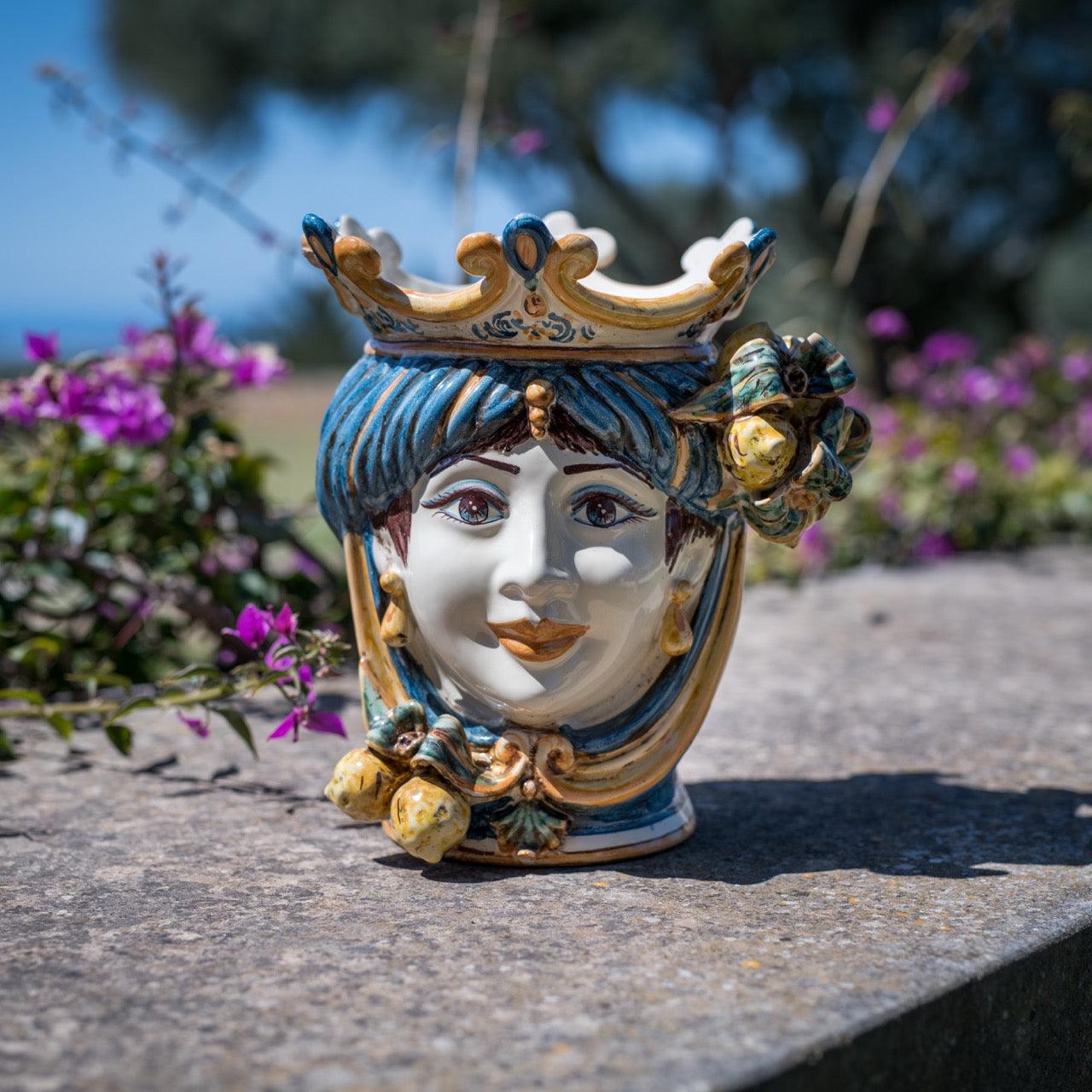 Testa h 25 cm limoni blu e arancio femmina